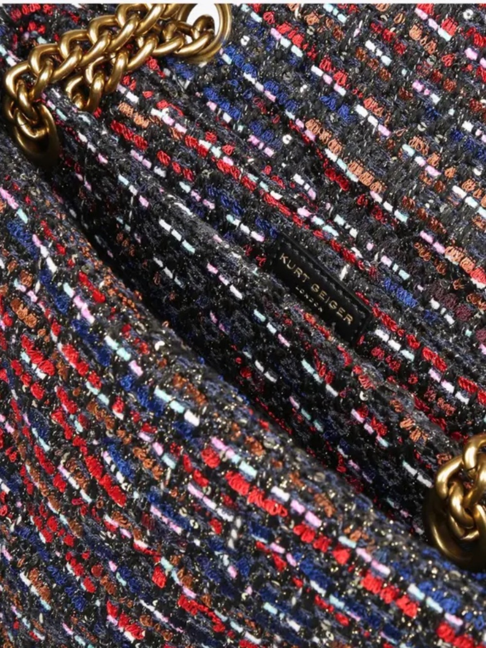 Kurt Geiger Large Kensington Tweed Bag - Navy/Gold - Picture 4 of 7